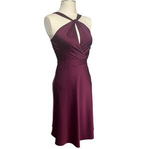 J. Crew Purple Satin Halter Neck Keyhole Front A-Line Cocktail Dress US 2